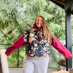 Upcycled Floral Quilted Pullover Hoodie OS